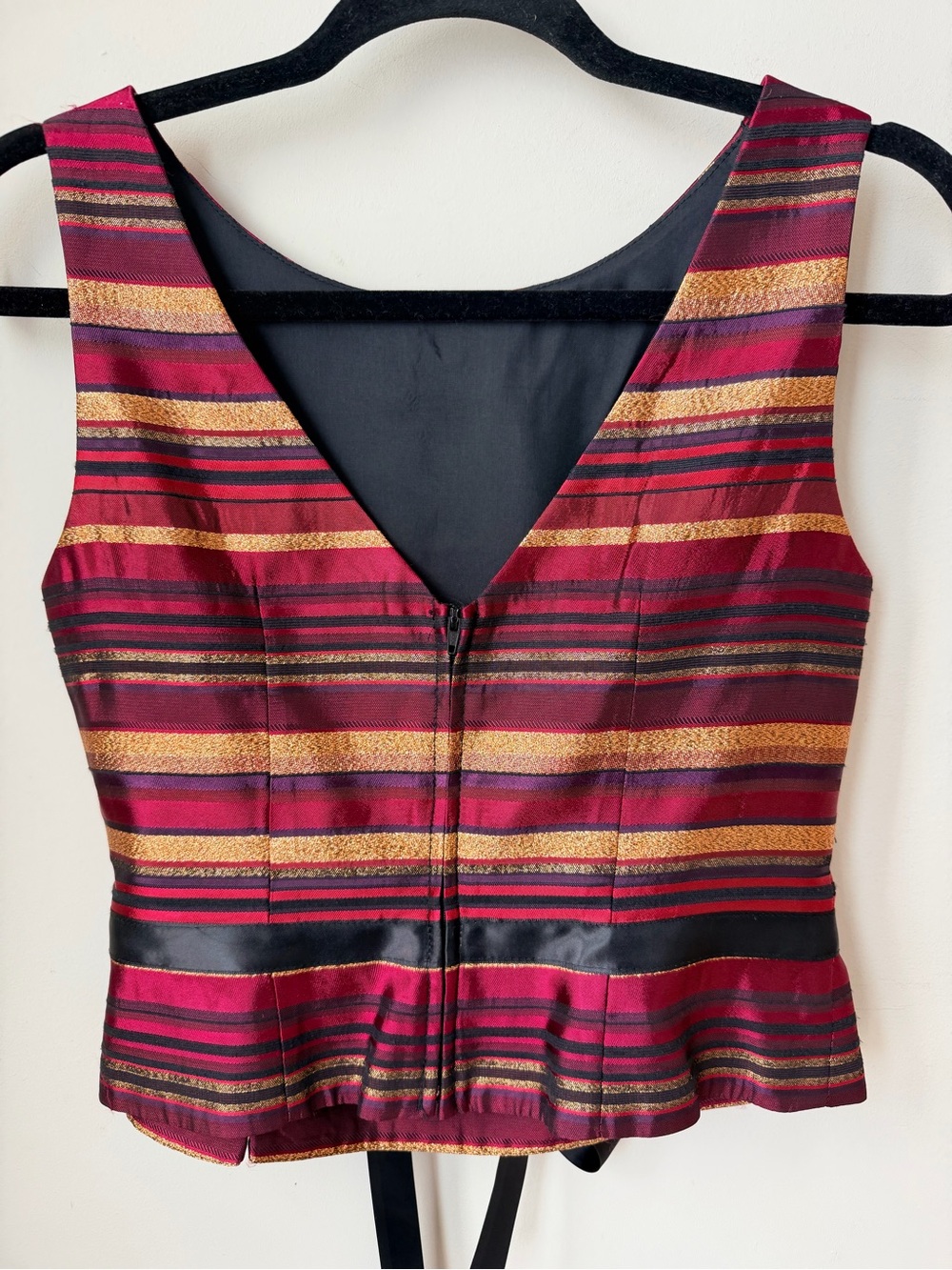 Vintage JS Collections Metallic Stripe Peplum Vest • Y2K Glam • Size 6